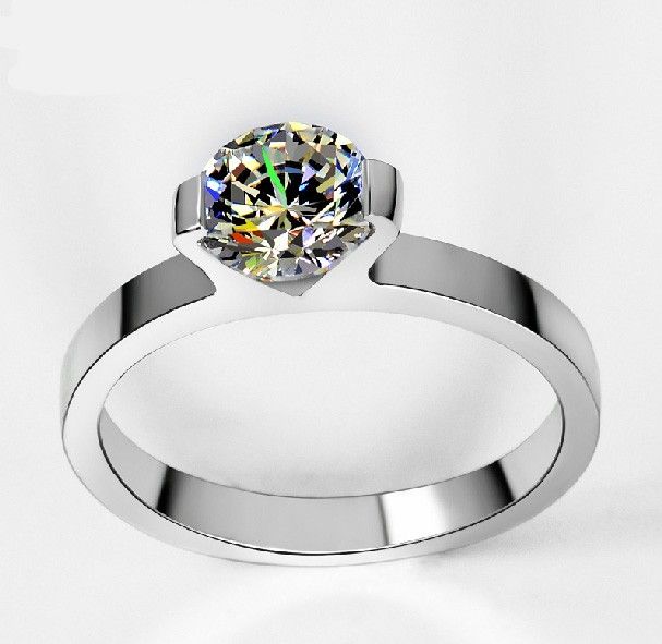 Bague En Argent Sterling 925 Plaqué Platine Avec Diamant Artificiel Parfaitement Taillé De 1 Ct