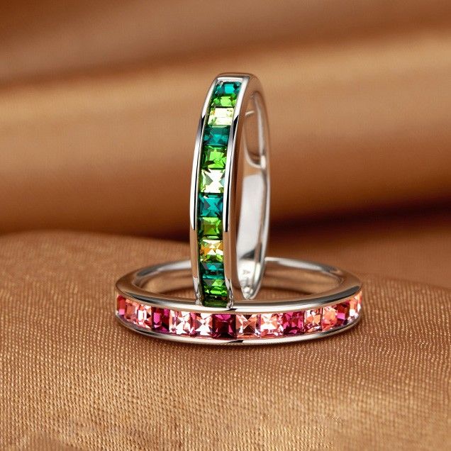 Bague En Argent Sterling Plaqué Platine Unique Avec Un Dégradé De Couleur Pour Elle