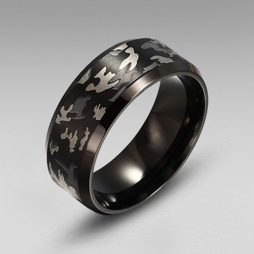 Bague / Bracelet Pour Homme En Acier Titane Camouflage Plaqué Noir À L'intérieur