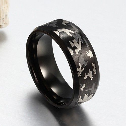 Bague / Bracelet Pour Homme En Acier Titane Camouflage Plaqué Noir À L'intérieur