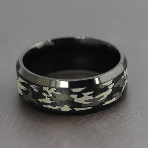 Bague / Bracelet Pour Homme En Acier Titane Camouflage Plaqué Noir À L'intérieur