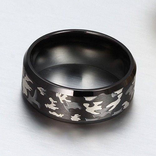 Bague / Bracelet Pour Homme En Acier Titane Camouflage Plaqué Noir À L'intérieur