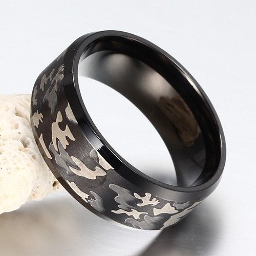 Bague / Bracelet Pour Homme En Acier Titane Camouflage Plaqué Noir À L'intérieur