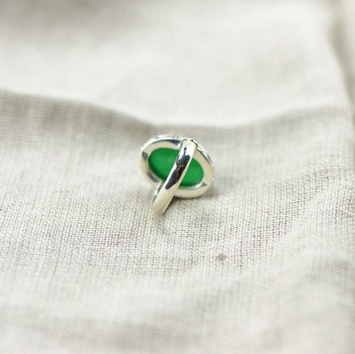 Bague De Calcédoine Verte Naturelle Incrustée D'argent Noble S925 Haut De Gamme