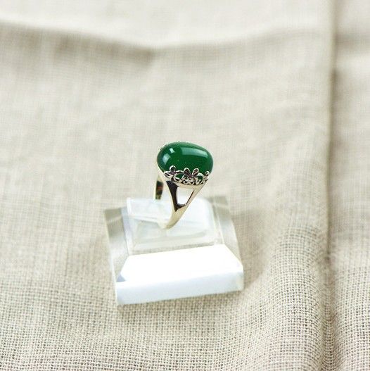 Bague En Calcédoine Verte Naturelle Incrustée En Argent Sterling 925 Avec Bordure Magnifiquement Sculptée