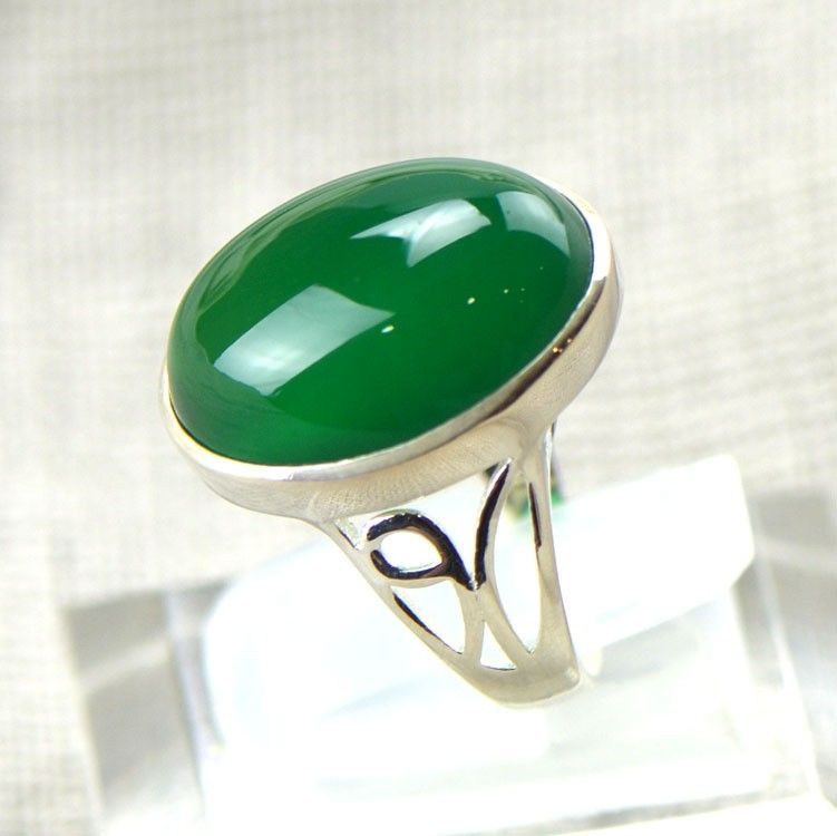 Bague En Calcédoine Verte Naturelle Incrustée En Argent Sterling 925 Rétro De Haute Qualité