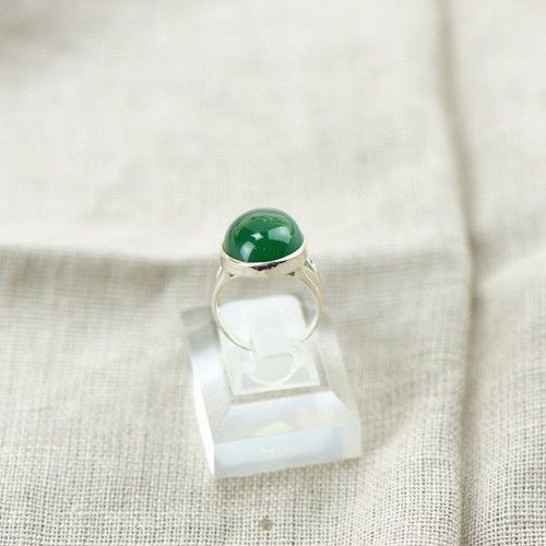 Bague En Calcédoine Verte Naturelle Incrustée En Argent Sterling 925 Rétro De Haute Qualité