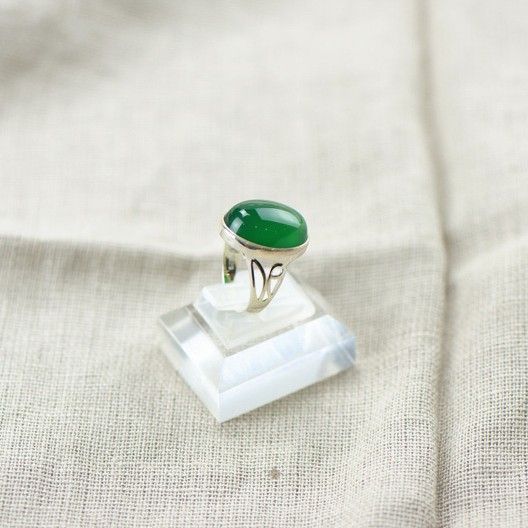 Bague En Calcédoine Verte Naturelle Incrustée En Argent Sterling 925 Rétro De Haute Qualité