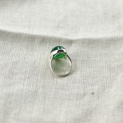 Bague En Calcédoine Verte Naturelle Incrustée En Argent Sterling 925 Rétro De Haute Qualité