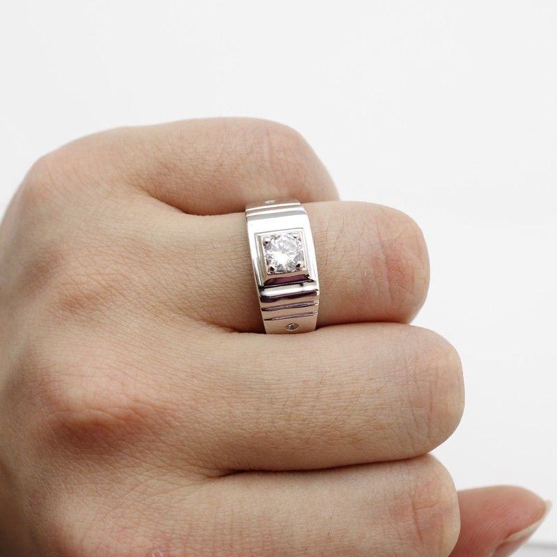 Bague Carrée En Argent 925 Rhodié