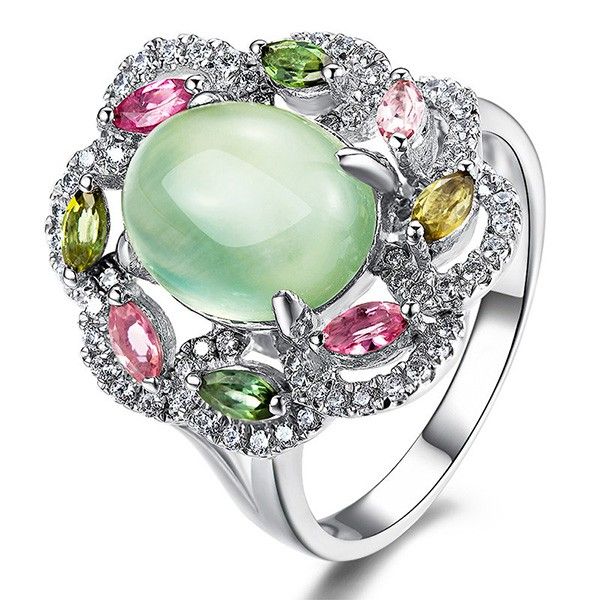 Bague De Cocktail En Argent 925 Avec Personnalité Ovale Naturelle Prehnite Pour Femme