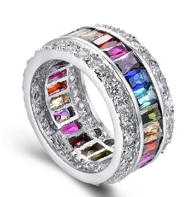 Bague De Cocktail En Argent Sterling 925 Incrusté De Zircon Coloré Pour Femme