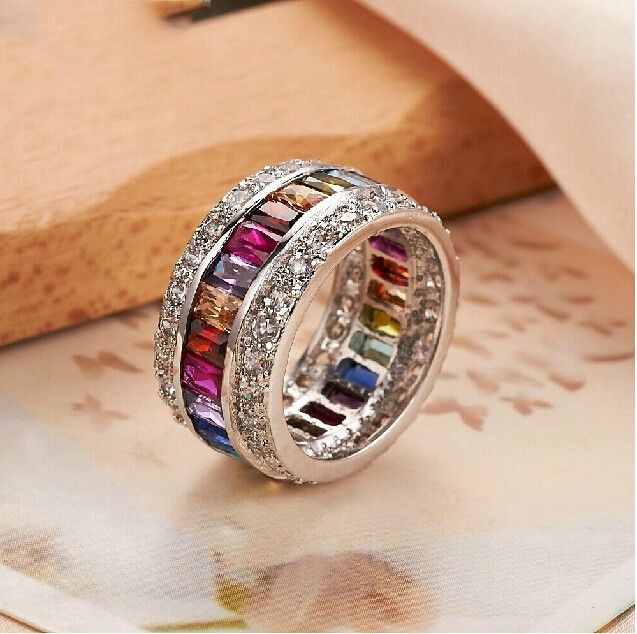 Bague De Cocktail En Argent Sterling 925 Incrusté De Zircon Coloré Pour Femme