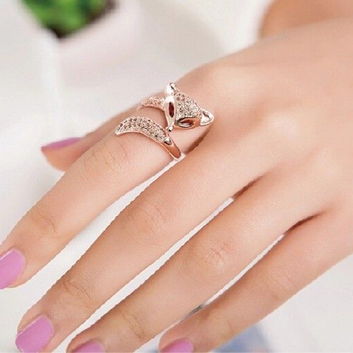 Bague De Cocktail D'ouverture En Strass En Forme De Renard Brillant Pour Femme