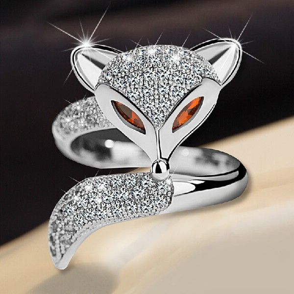 Bague De Cocktail D'ouverture En Strass En Forme De Renard Brillant Pour Femme