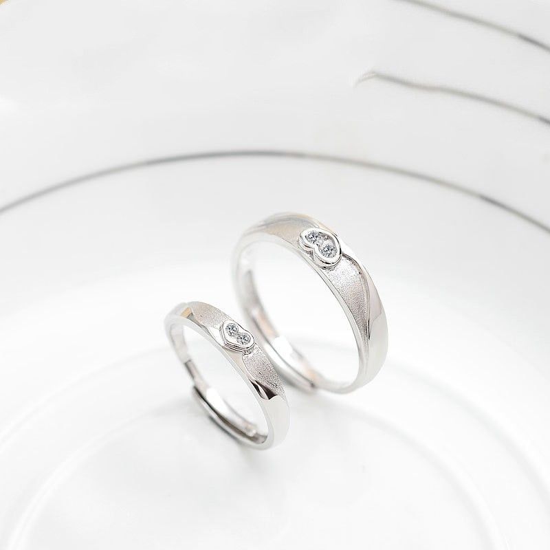 Bague De Coeur De Couple En Argent Sterling 925 Polonaise Terne Réglable (prix Pour Une Paire)