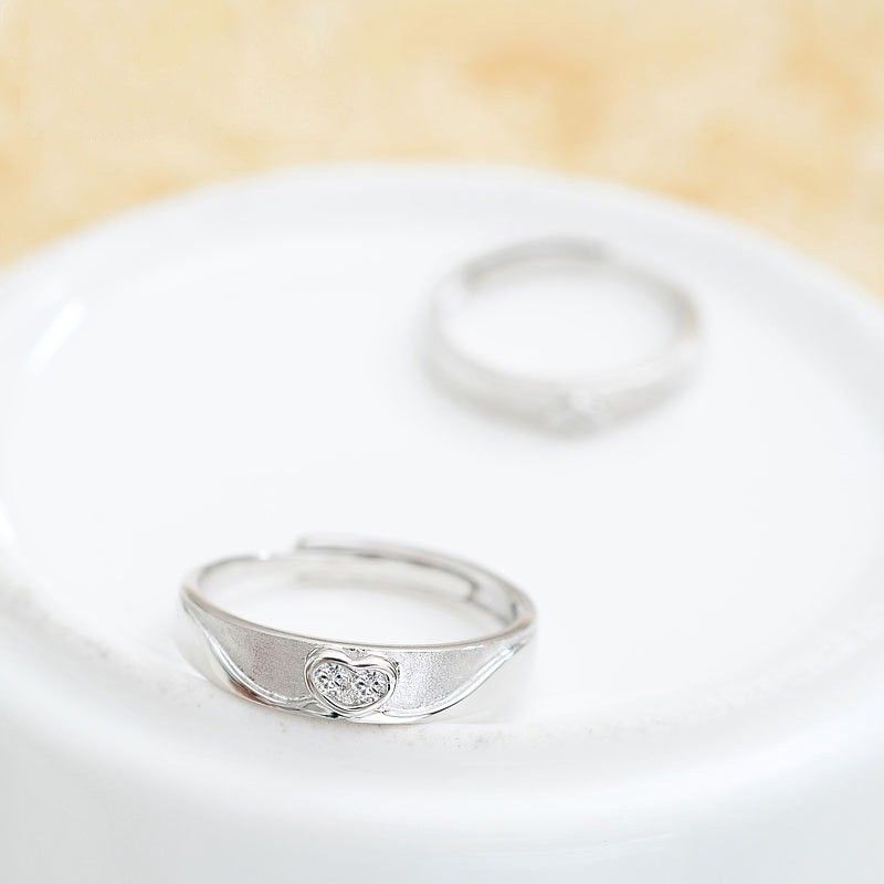 Bague De Coeur De Couple En Argent Sterling 925 Polonaise Terne Réglable (prix Pour Une Paire)