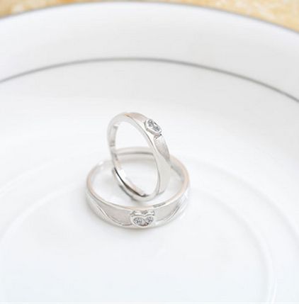 Bague De Coeur De Couple En Argent Sterling 925 Polonaise Terne Réglable (prix Pour Une Paire)