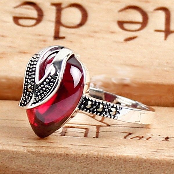 Bague En Corindon Incrustée En Argent Sterling 925 De Style Rétro Original