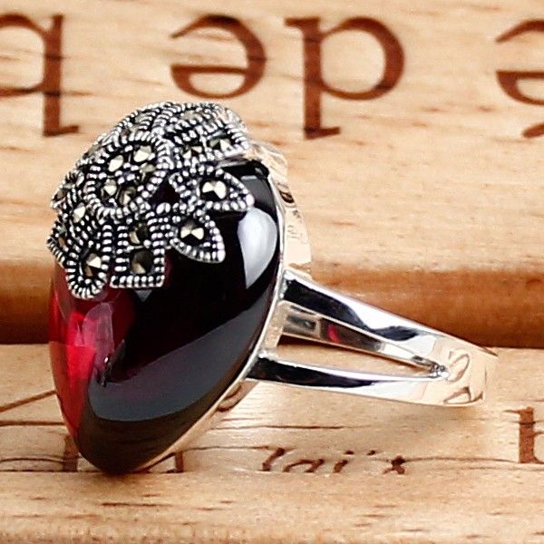 Bague En Corindon En Mosaïque De Motif Rétro En Argent 925 Fait À La Main