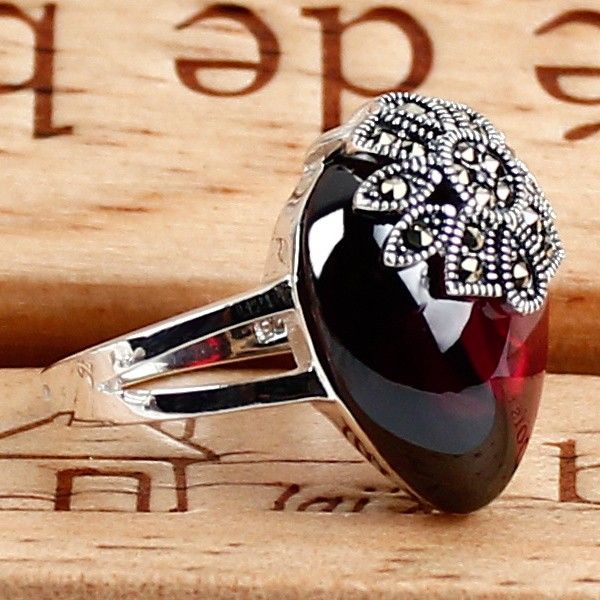 Bague En Corindon En Mosaïque De Motif Rétro En Argent 925 Fait À La Main