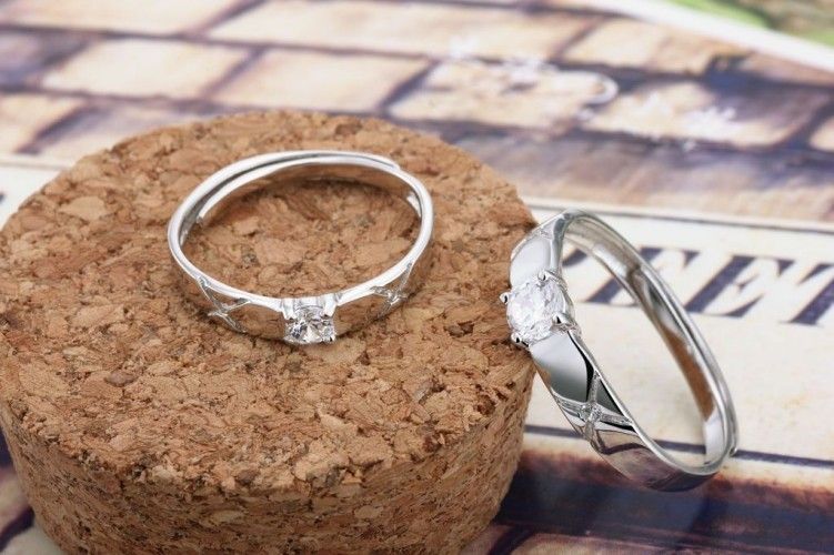 Bague De Couple Ajustable En Argent Sterling 925 Avec Diamant Taille Ronde