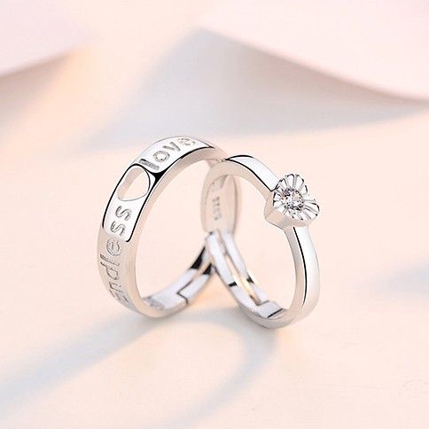 Bague Couple Amoureux En Argent Sterling Amour Infini En Forme De Coeur Avec Boucle Ouverte