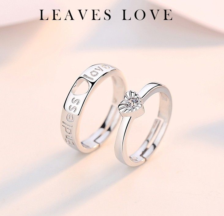 Bague Couple Amoureux En Argent Sterling Amour Infini En Forme De Coeur Avec Boucle Ouverte