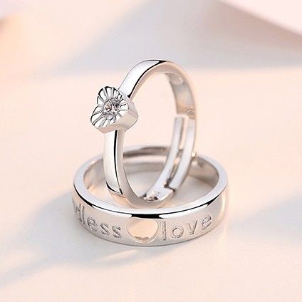 Bague Couple Amoureux En Argent Sterling Amour Infini En Forme De Coeur Avec Boucle Ouverte