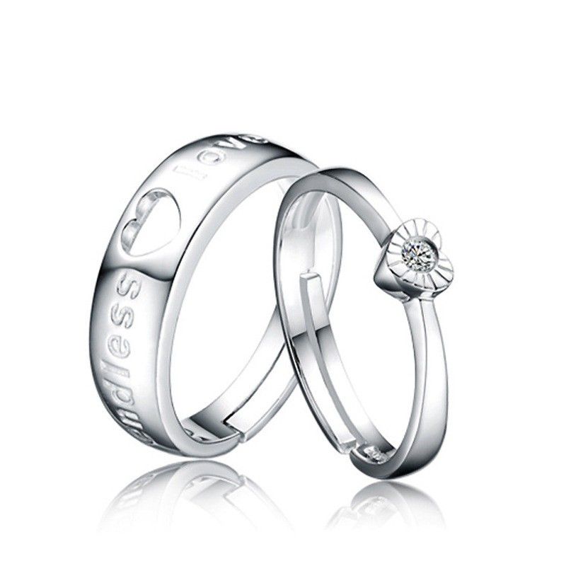 Bague Couple Amoureux En Argent Sterling Amour Infini En Forme De Coeur Avec Boucle Ouverte