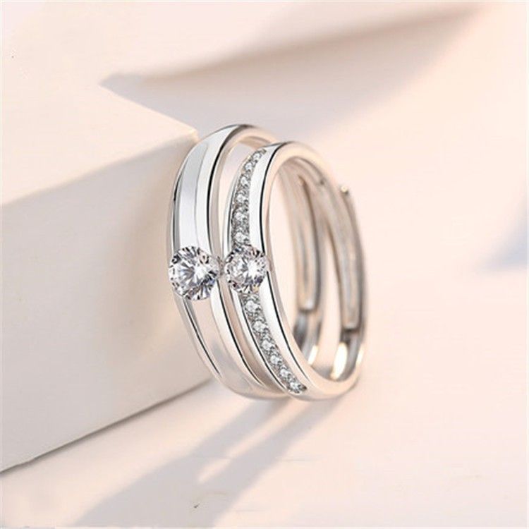 Bague De Couple En Argent 925 Avec Diamants De Simulation De Luxe