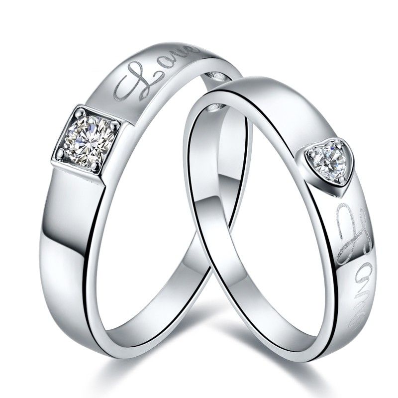 Bague De Couple CZ Incrustée En Argent Sterling 925 De Haute Qualité