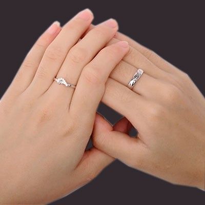 Bague De Couple Gravée Créative En Forme De Coeur D'amour En Argent 925