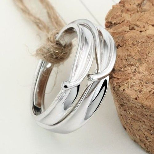 Bague De Couple À Lettres Créatives Avec Ouverture En Argent