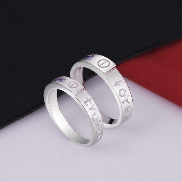 Bague Couple Plaqué Platine Incrusté Violet CZ "forever Love" En Argent Sterling