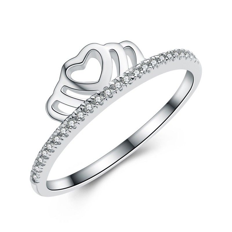 Bague Couronne En Argent 925 En Forme De Coeur Creux Romantique