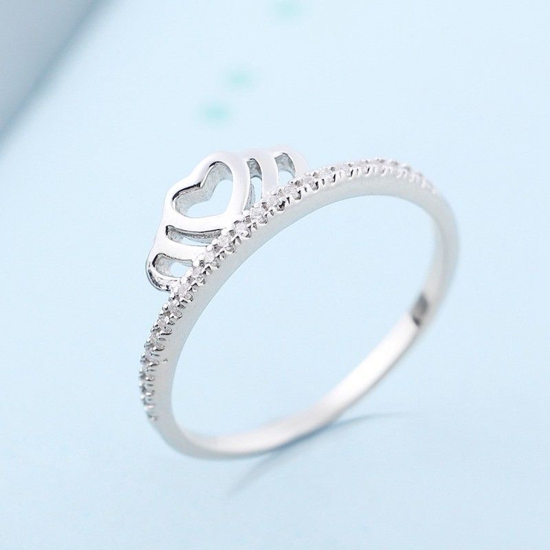 Bague Couronne En Argent 925 En Forme De Coeur Creux Romantique