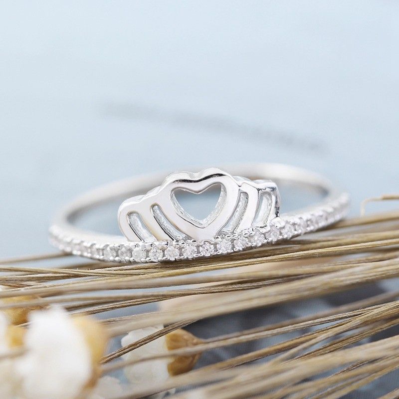 Bague Couronne En Argent 925 En Forme De Coeur Creux Romantique