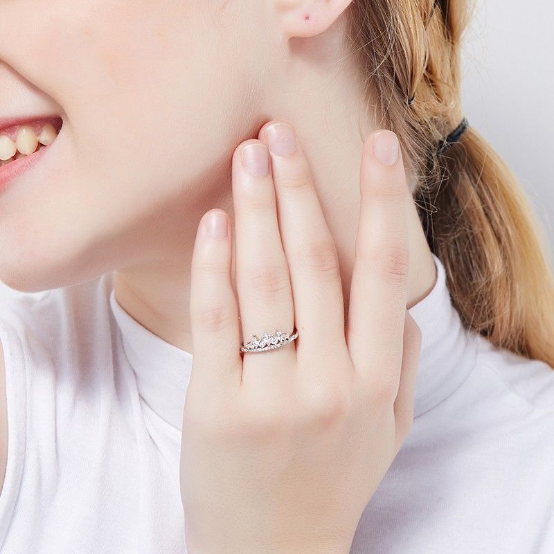 Bague Couronne En Argent S925 En Zircon Cubique Incrusté À La Main