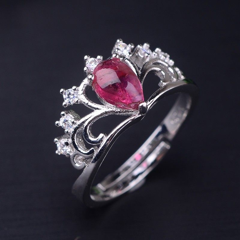 Bague Couronne Noble En Argent 925 Avec Tourmalines Roses Naturelles De L'europe