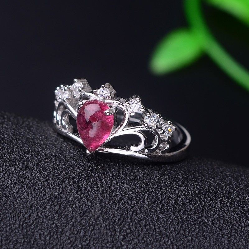 Bague Couronne Noble En Argent 925 Avec Tourmalines Roses Naturelles De L'europe