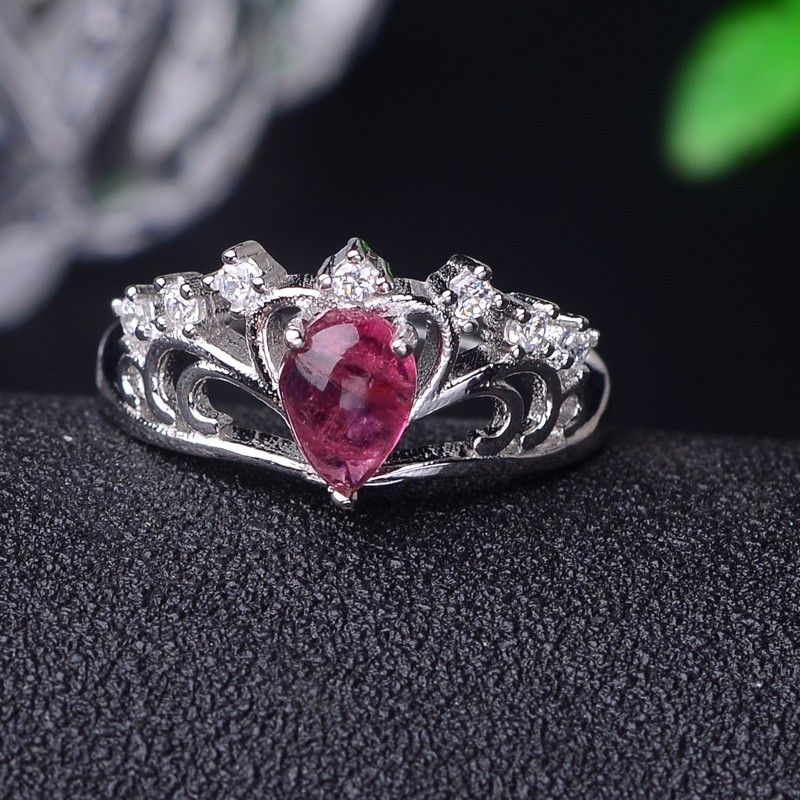 Bague Couronne Noble En Argent 925 Avec Tourmalines Roses Naturelles De L'europe