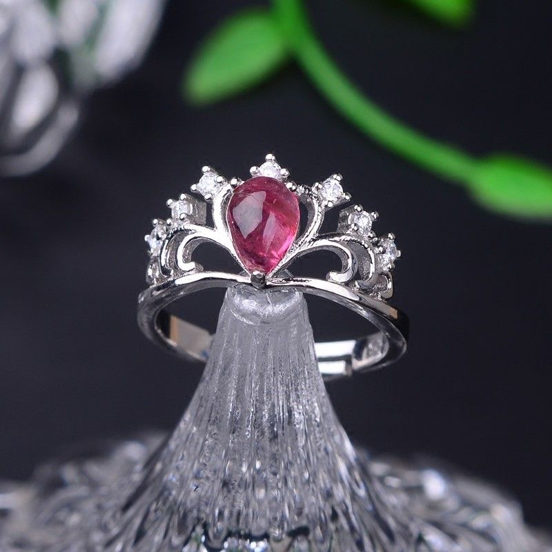 Bague Couronne Noble En Argent 925 Avec Tourmalines Roses Naturelles De L'europe