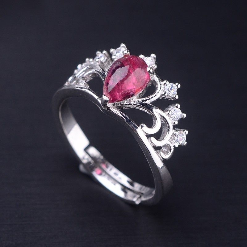 Bague Couronne Noble En Argent 925 Avec Tourmalines Roses Naturelles De L'europe