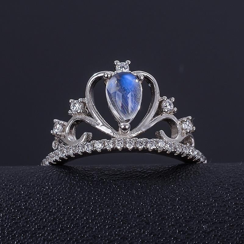 Bague Couronne De Pierre De Lune Incrustée En Argent Sterling 925 D'origine Exclusive