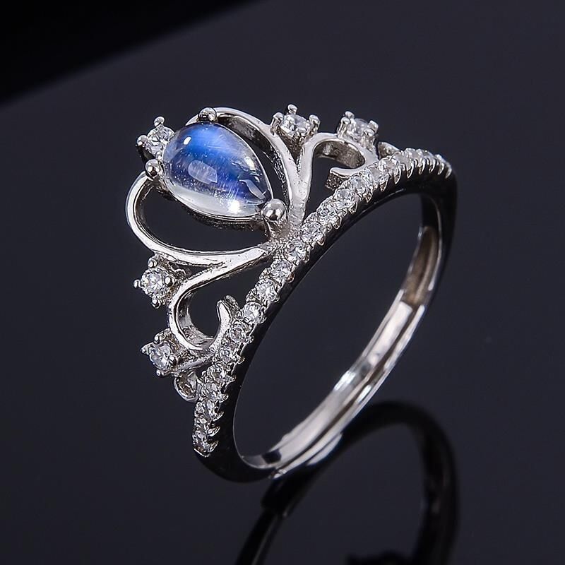 Bague Couronne De Pierre De Lune Incrustée En Argent Sterling 925 D'origine Exclusive