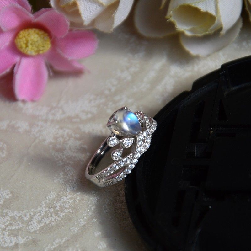 Bague Couronne De Pierre De Lune Incrustée En Argent Sterling 925 D'origine Exclusive Et Exclusive