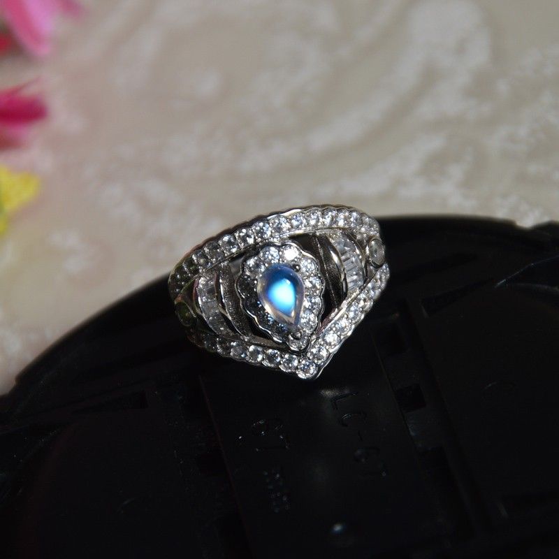 Bague De Couronne De Princesse Rétro En Argent Sterling 925 Incrusté De Pierre De Lune De Luxe Unique