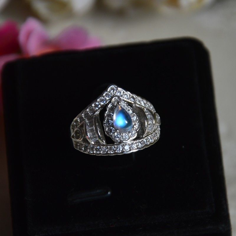 Bague De Couronne De Princesse Rétro En Argent Sterling 925 Incrusté De Pierre De Lune De Luxe Unique