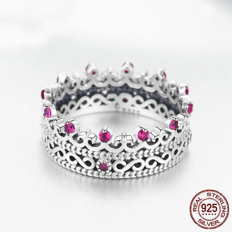 Bague Couronne Zircone Cubique En Argent Sterling 925 Personnalisée